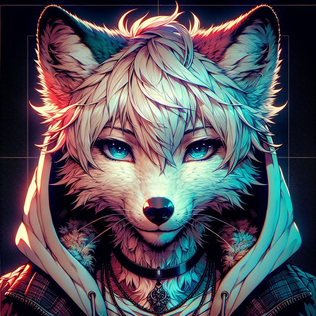 Anime Arctic Fox Portrait in Fantasy Art Style