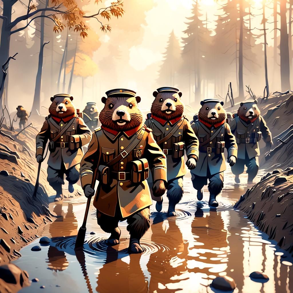 Beavers as WWI Soldiers in Epic 3D Render