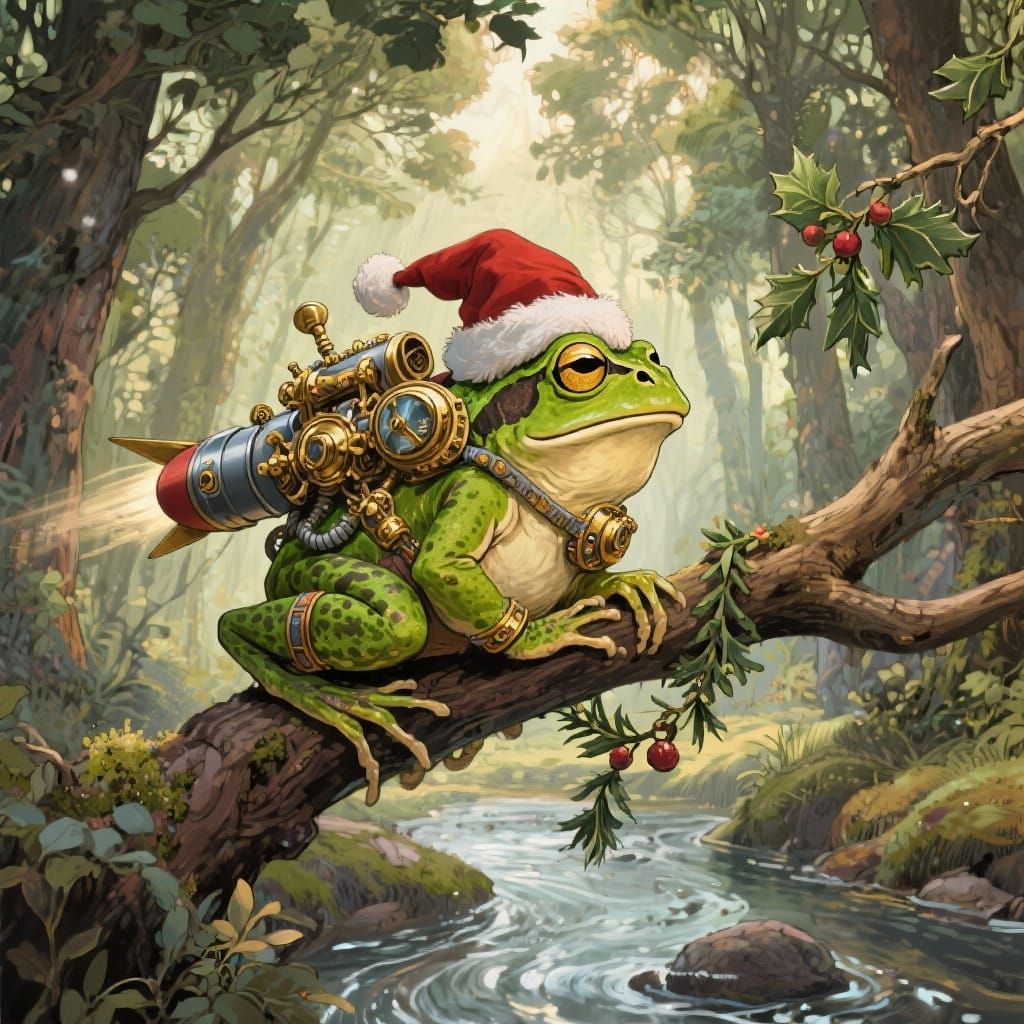 Missile Toad in Santa Hat on Mistletoe Branch