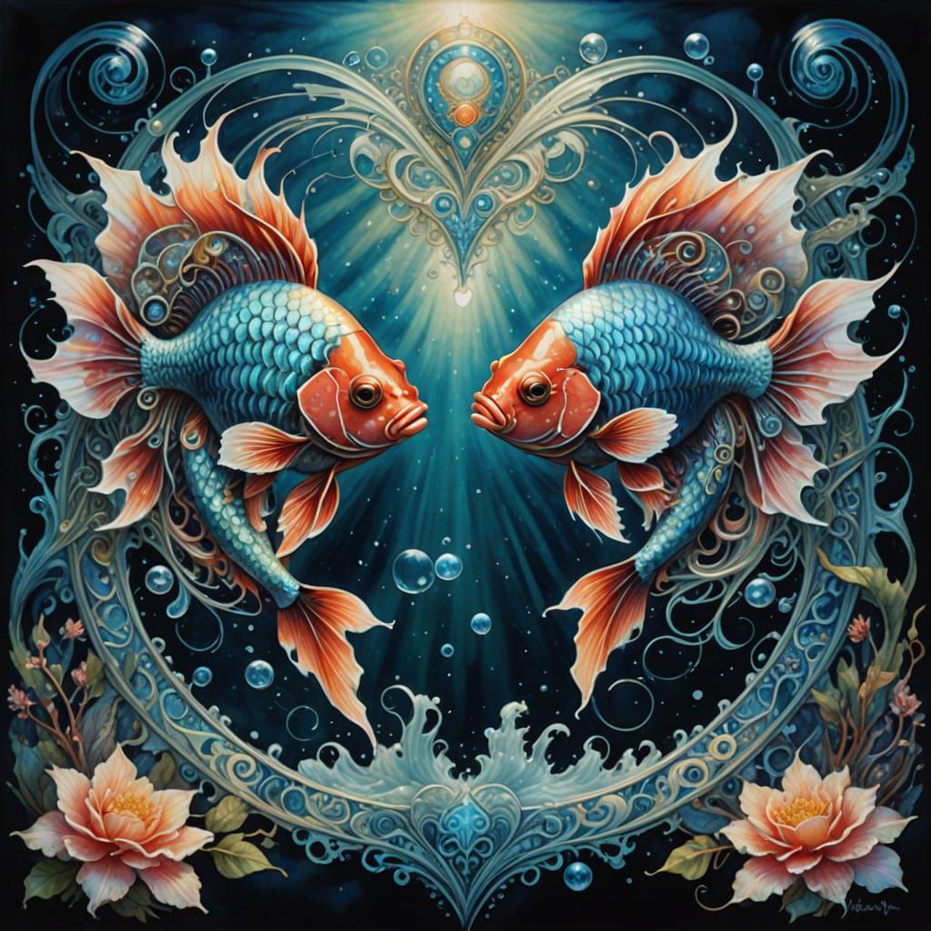 Surrealistic Watercolor Fish in Dreamlike Harmony