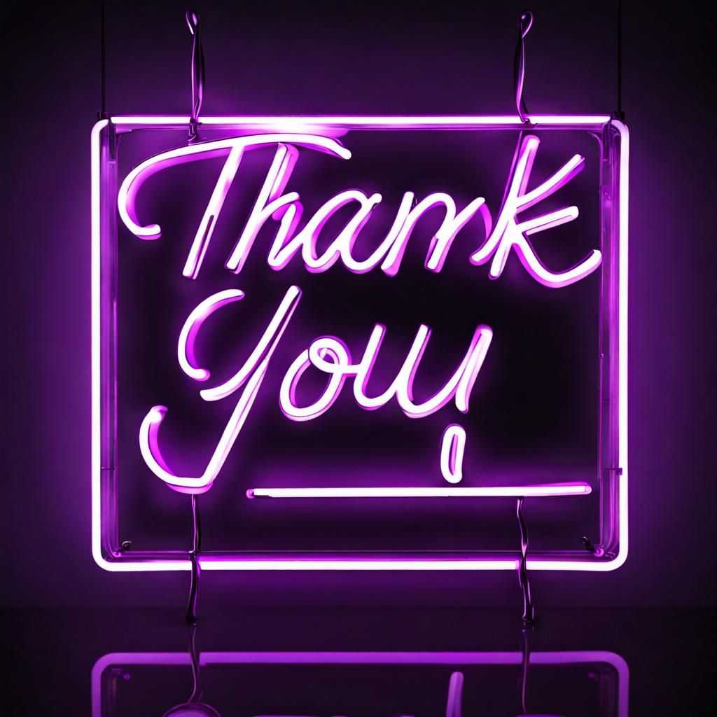 Photorealistic Neon Purple Thank You Sign