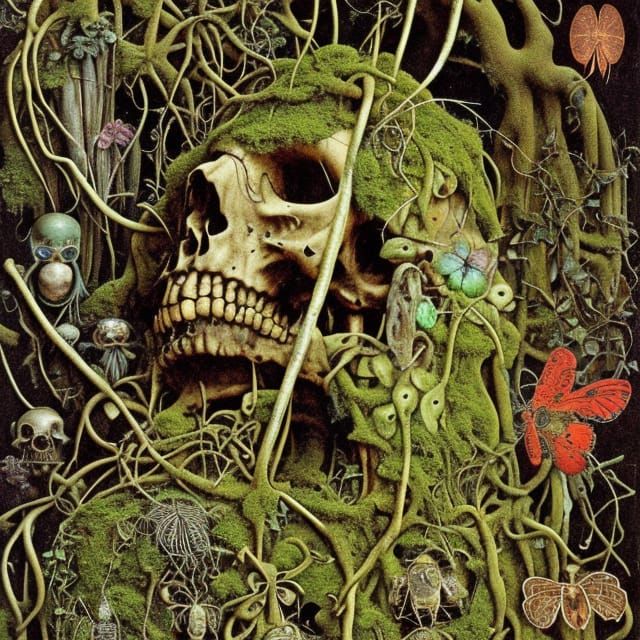 Ornate Skull in Jungle, Fantasy Art