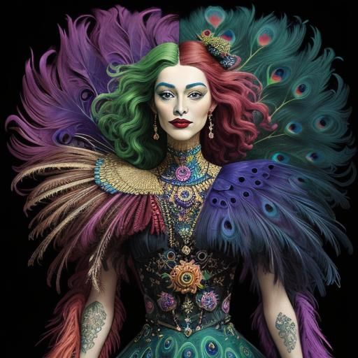 Colorful Woman with Peacock Hair in Fauvist Style