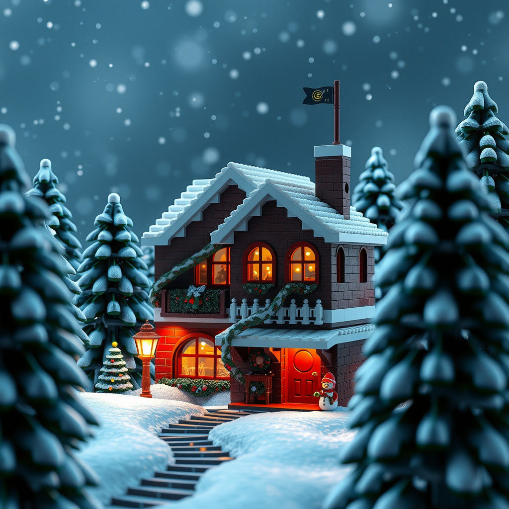 Lego Santa's House in Snowy Forest, Hyperrealistic Render