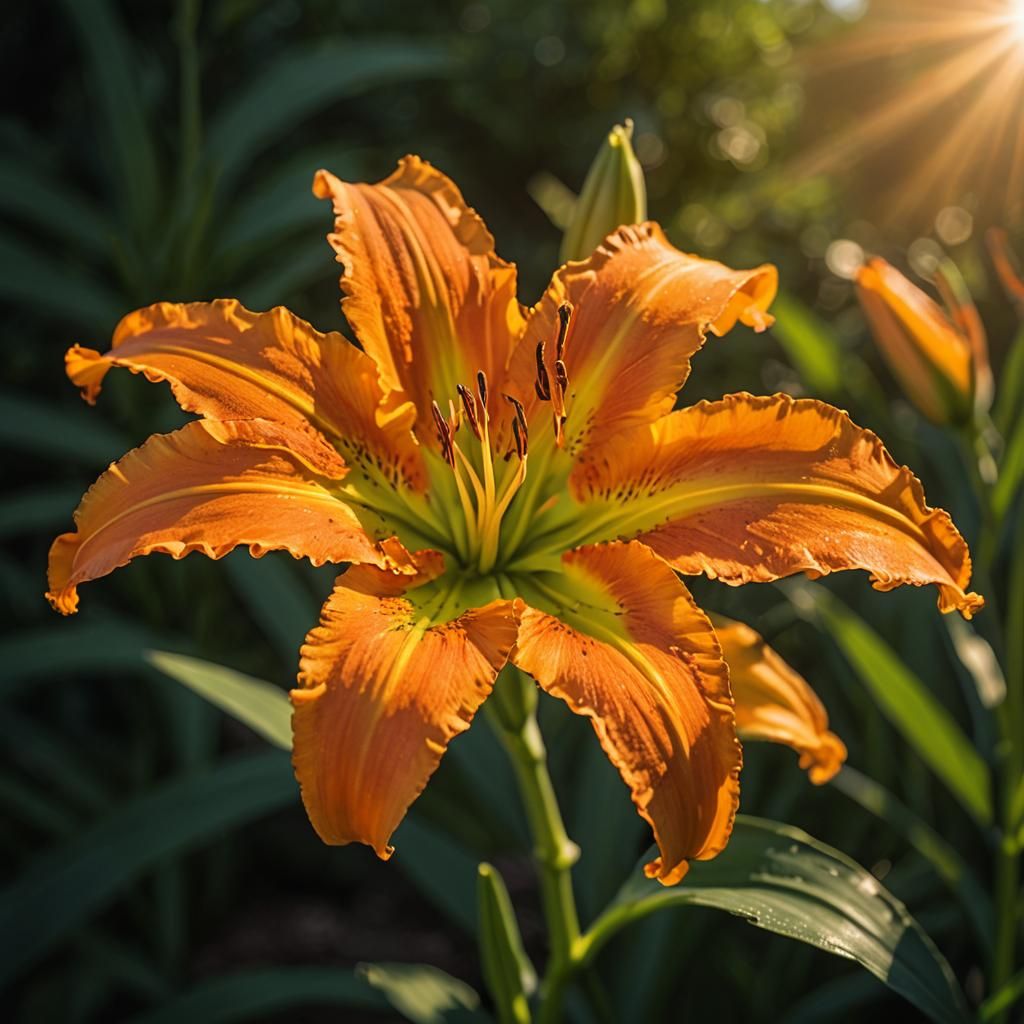 Orange Daylily in Morning Sunlight