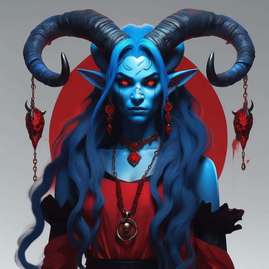 Tiefling with Arcane Necklace: Dark Fantasy Concept Art