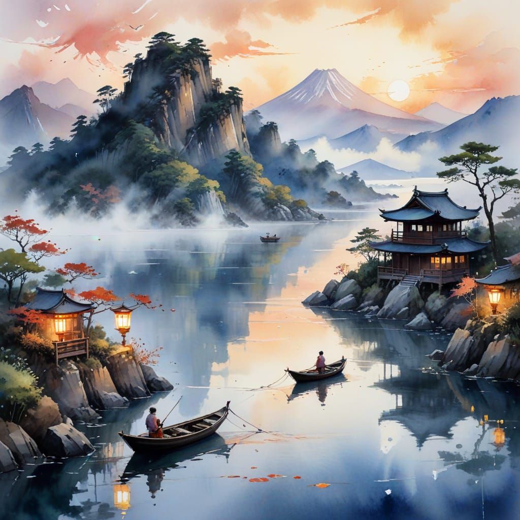 Serene Dawn on Lake Biwa, Japan