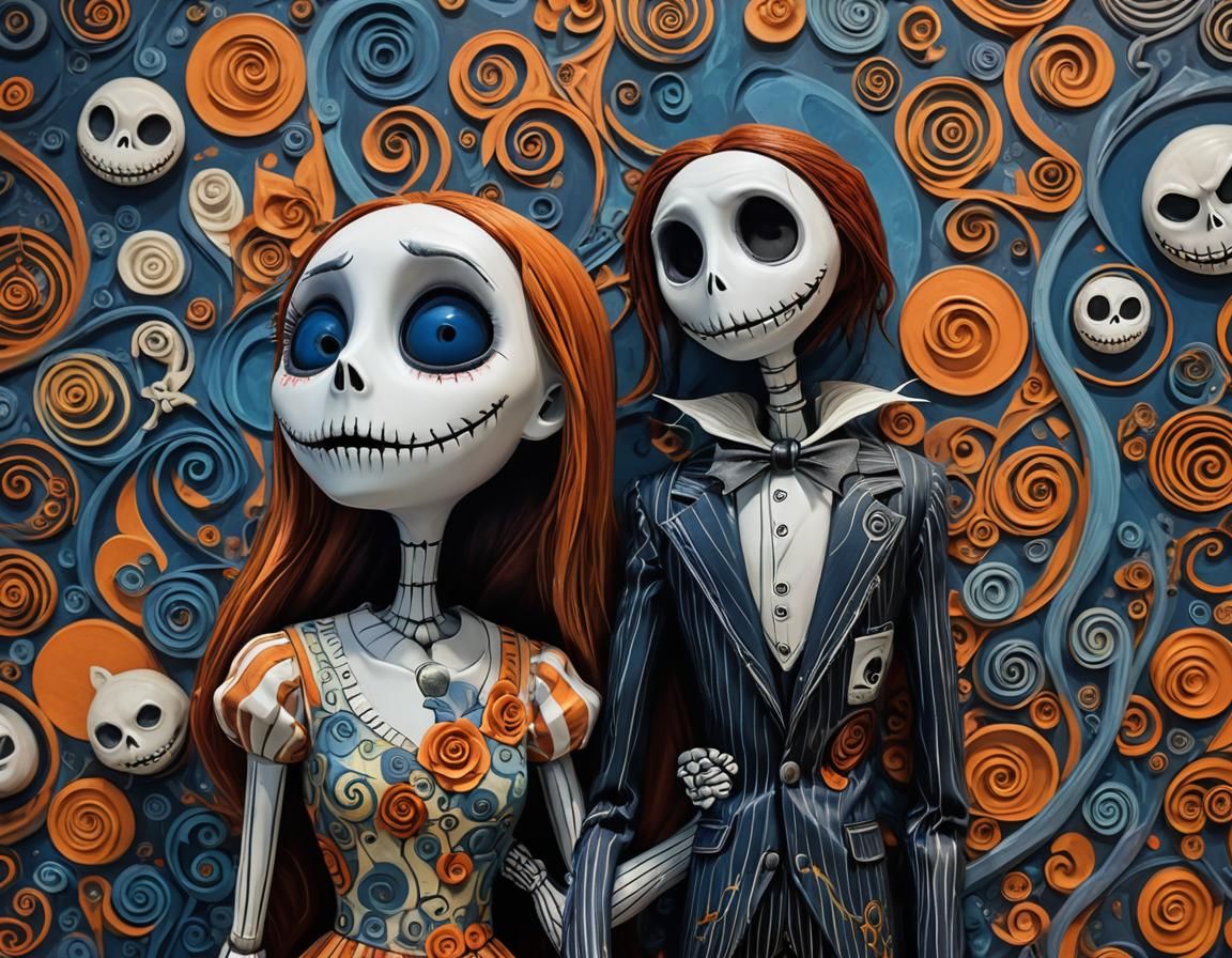 Jack and Sally on Bedroom Wall, Surreal Art