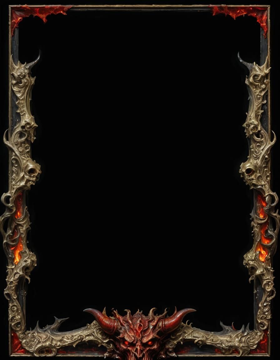 Demonic Face in Ornate Frame: Dark Fantasy Art