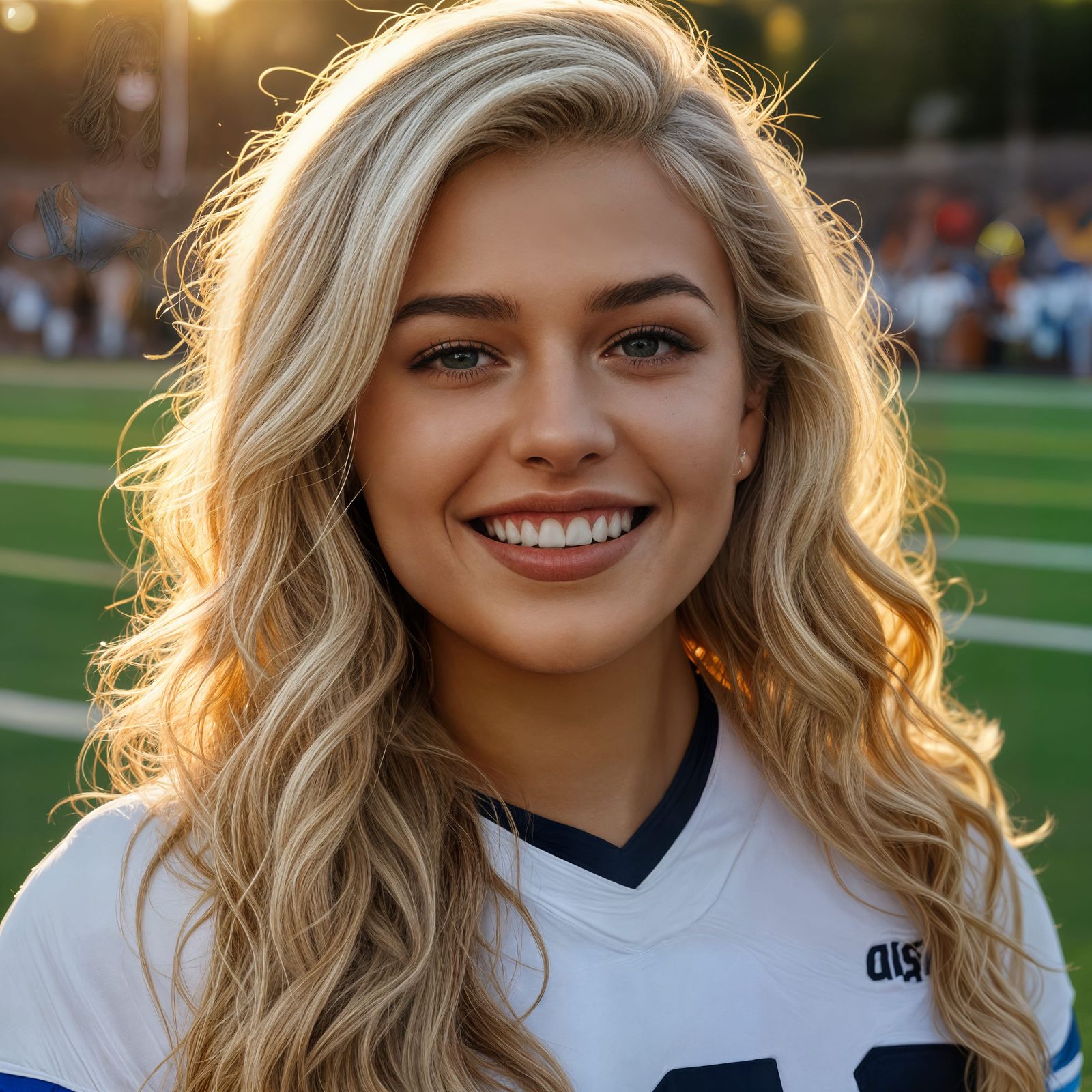 Gorgeous Cheerleader Posing on Football Field