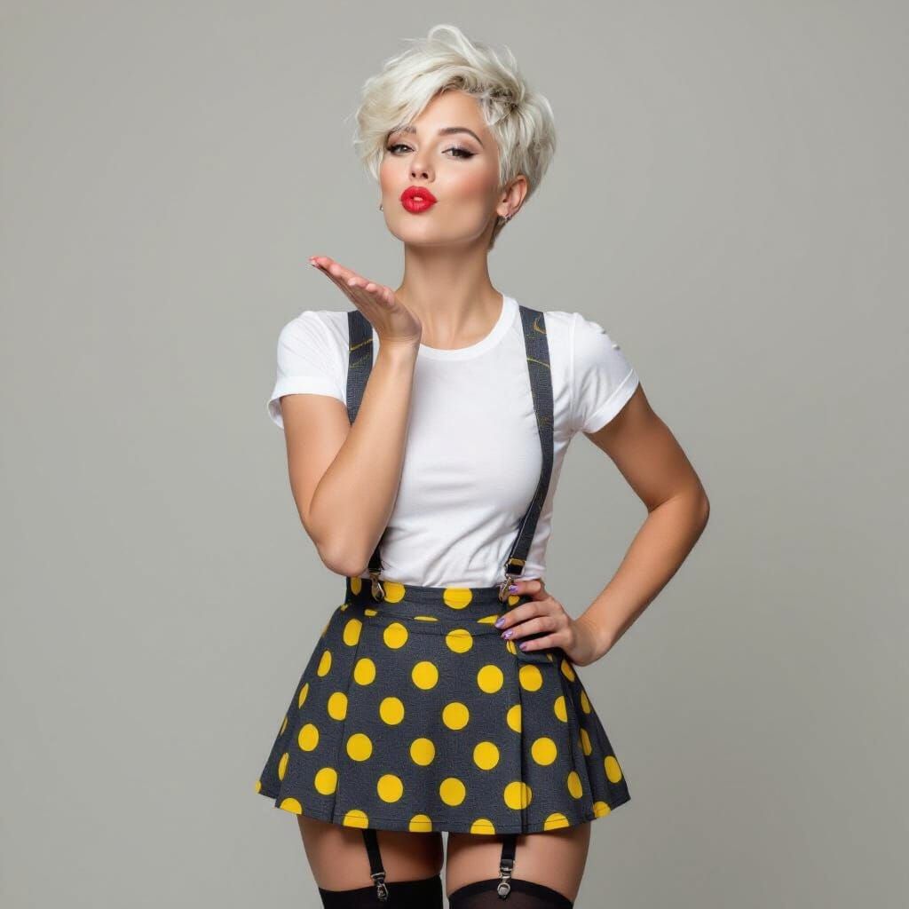 Woman in Polka Dots Blowing a Kiss