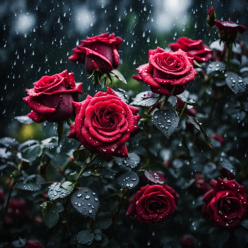 Gothic Wine-Red Roses in Rain: Professional Photography