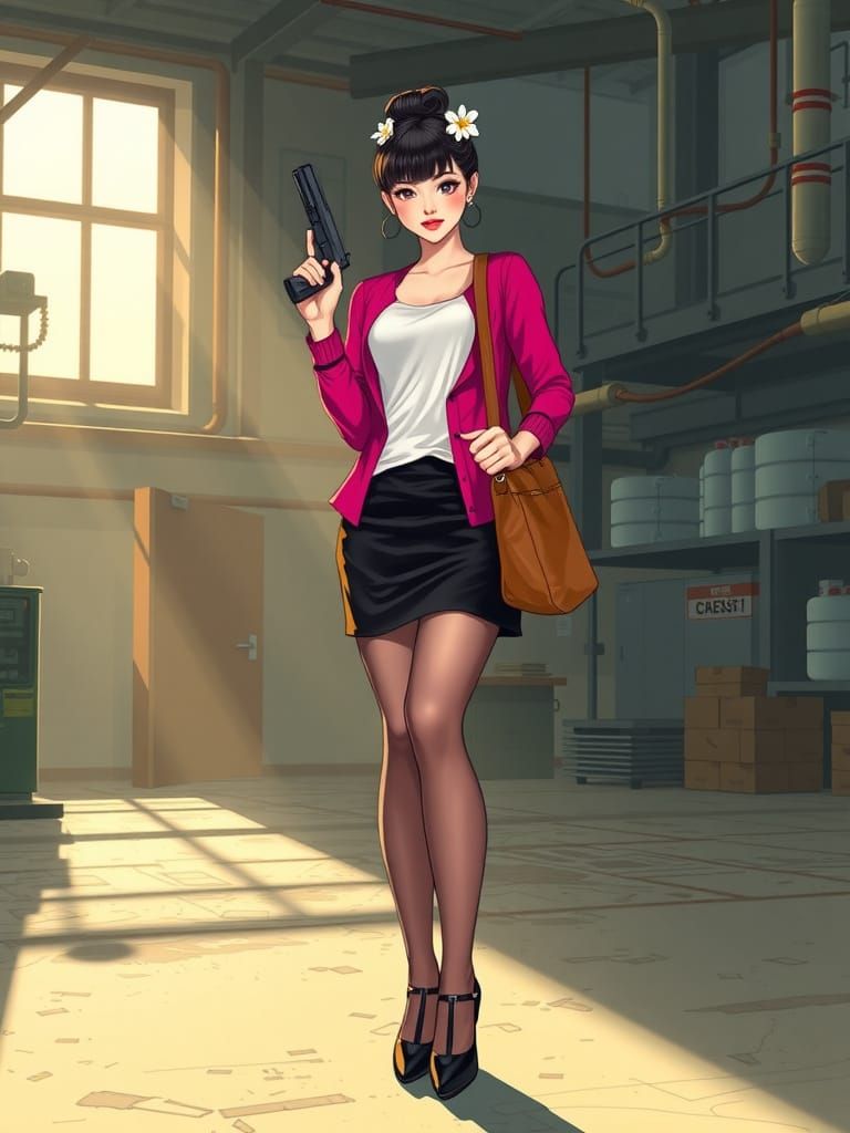 Modern Spy Goddess in Chemical Warehouse