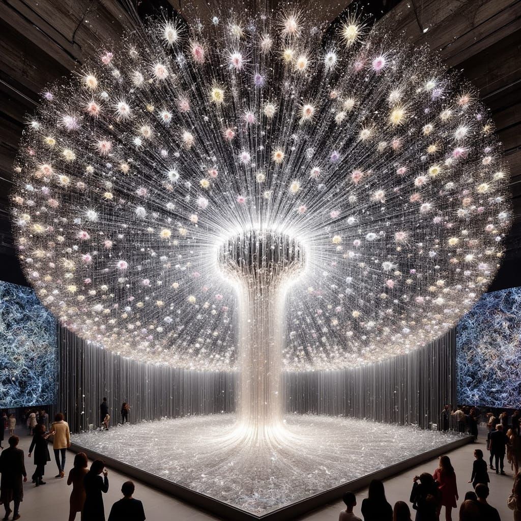 Ethereal Crystal Installation in Futuristic Pointillisme Sty...