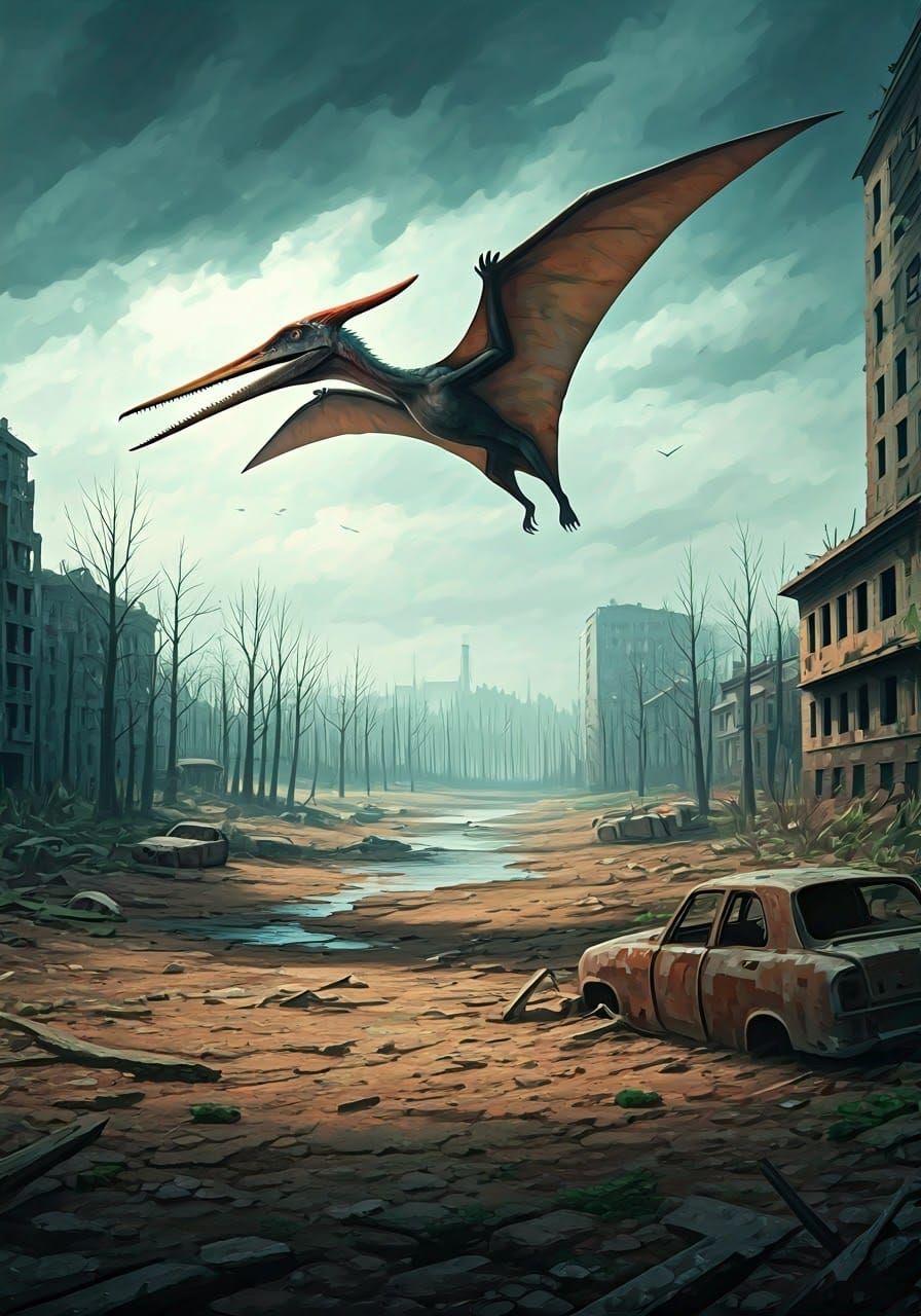 Majestic Pteranodon Soars Over Post-Apocalyptic Wasteland in...