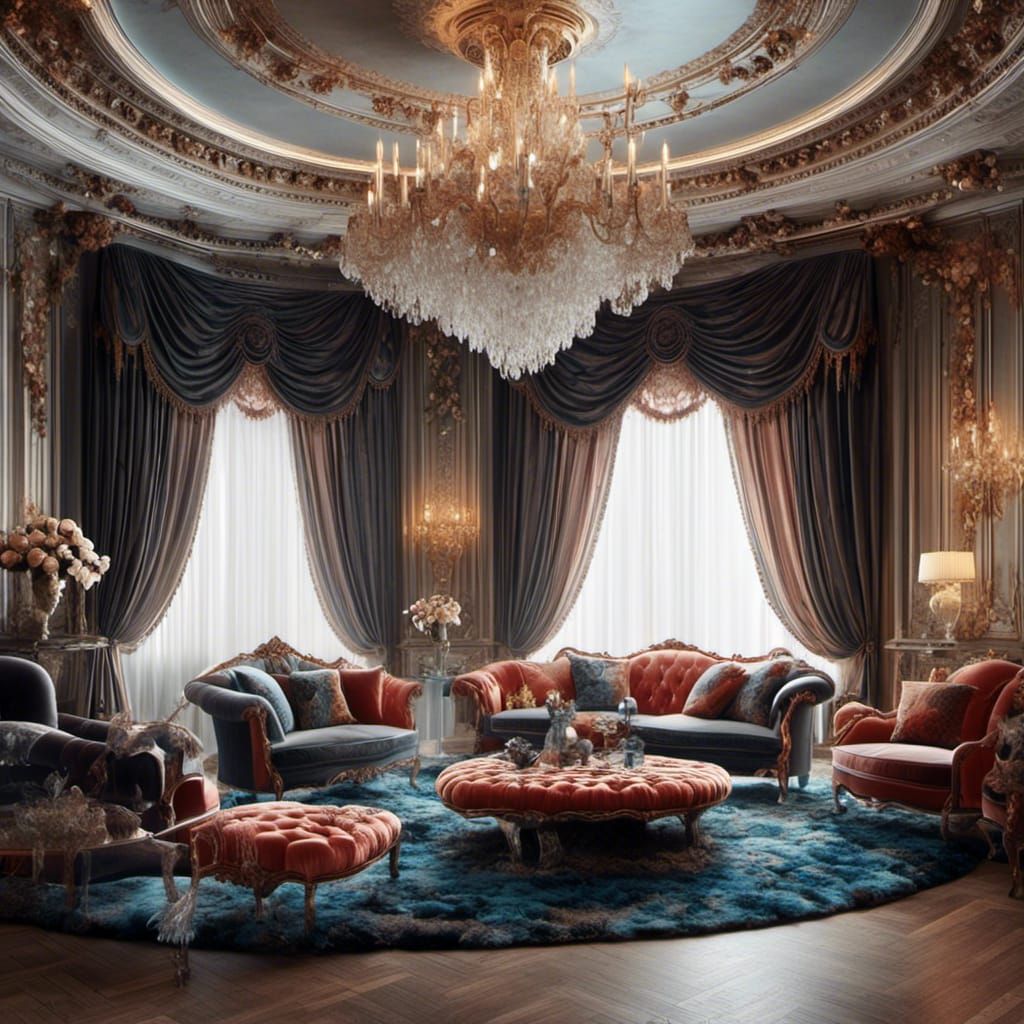 Elegant Multicolored Drapes in Lush Living Room