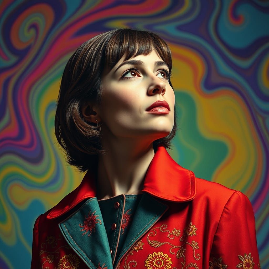 Eleanor Rigby Hyperrealistic Portrait in Psychedelic 1960s S...