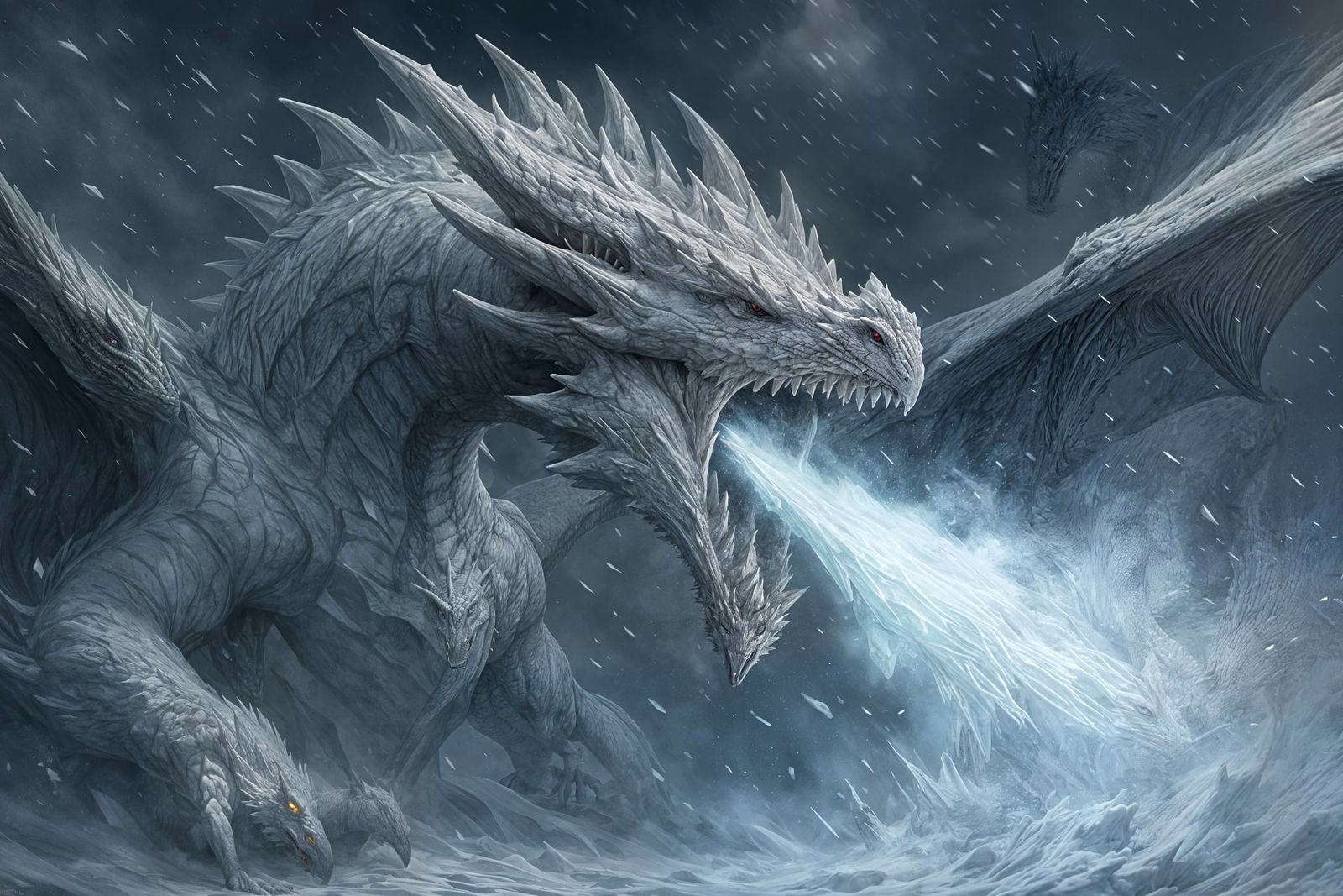 Icy Breath of a Massive White Dragon