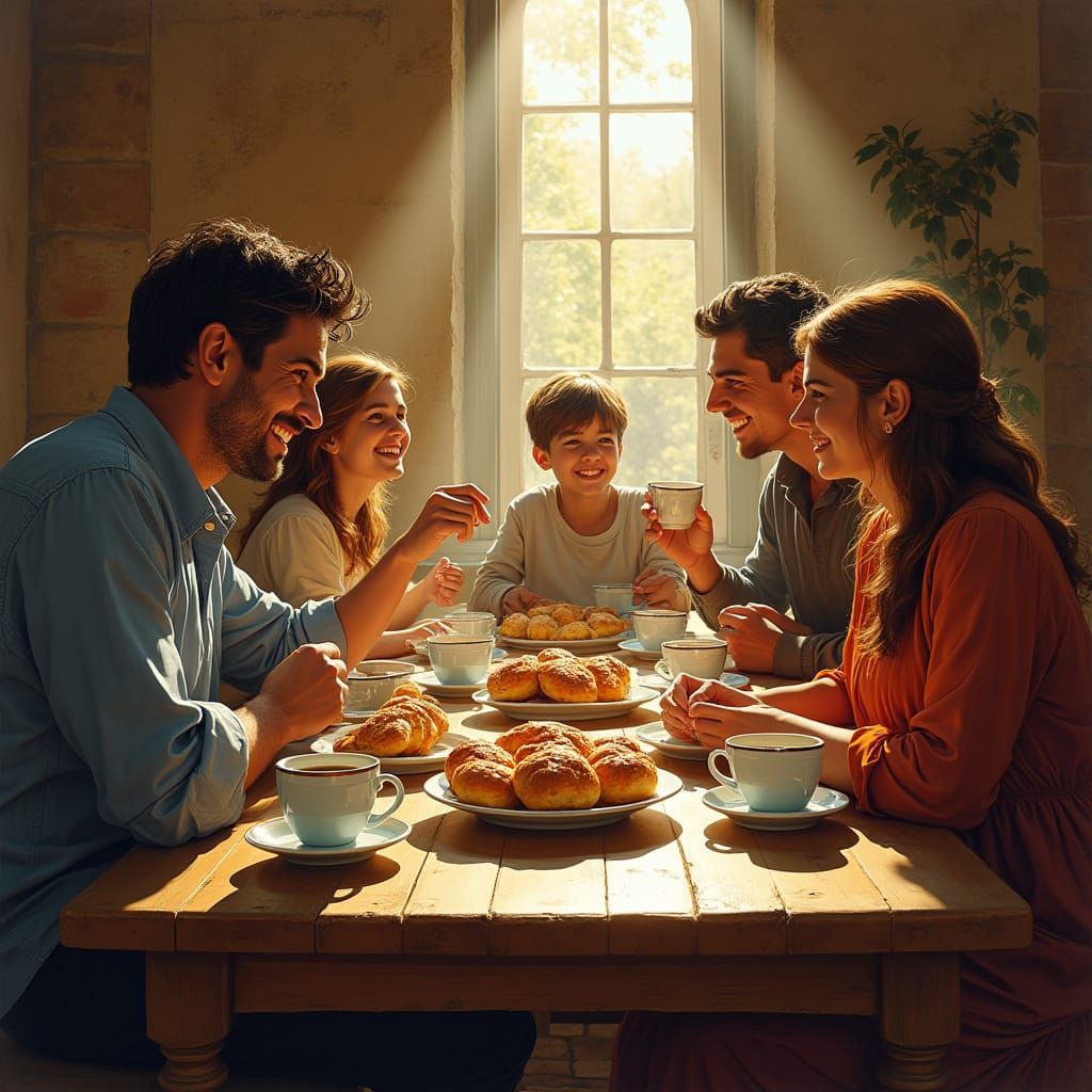 Italian Family Breakfast in Warm Golden Light