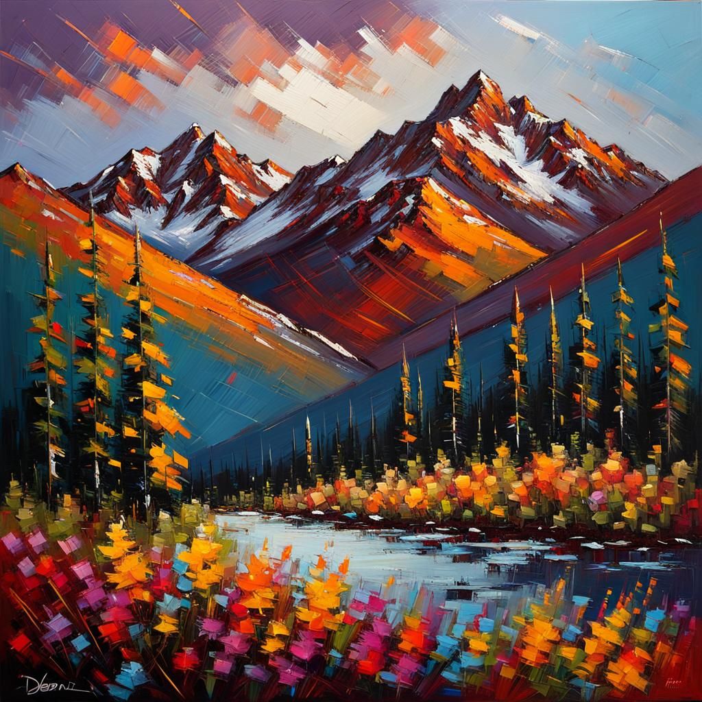 Epic Mountainscape in Tachisme Brushwork Style