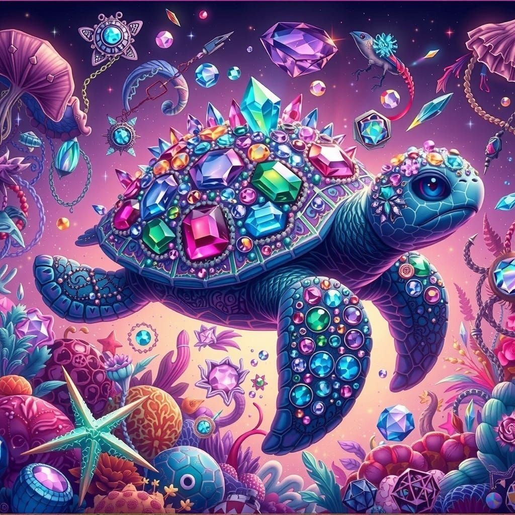 Whimsical Goth Sea Turtle in Vibrant Cutecore Style