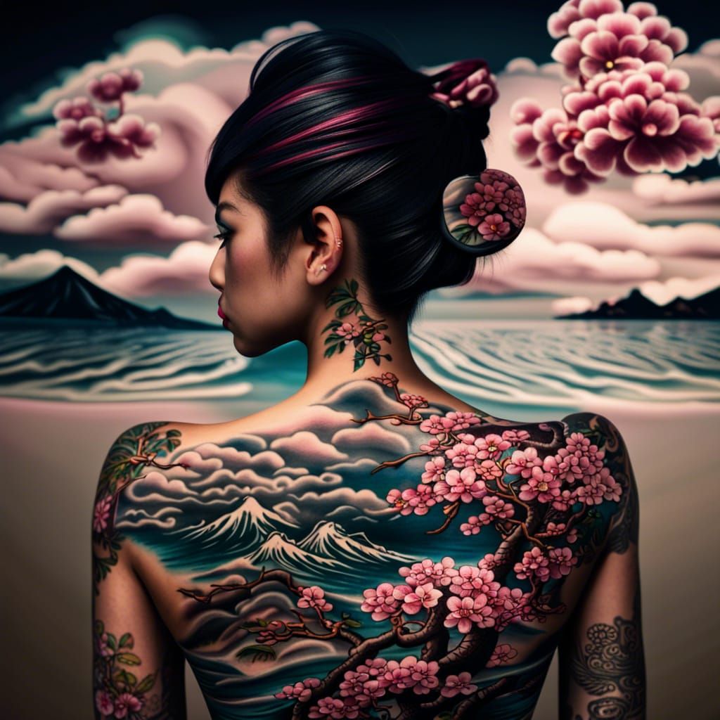 Japanese Ocean Cherry Blossom Tattoo Art