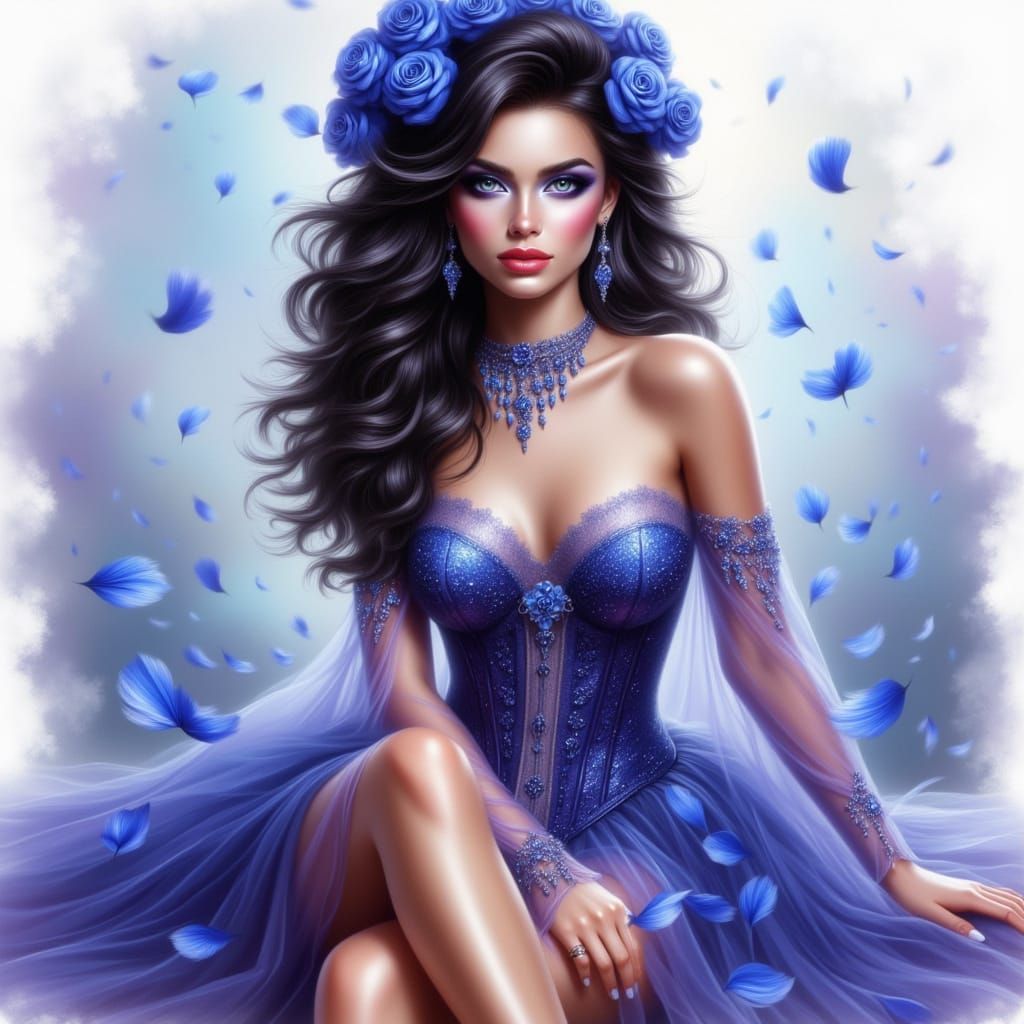 Elegant Whimsical Woman in Floral Corset Digital Painting