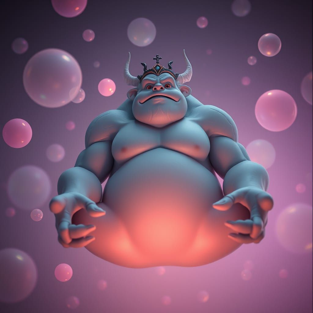 Gentle Giant in Meditative Pose with Pastel Orbs