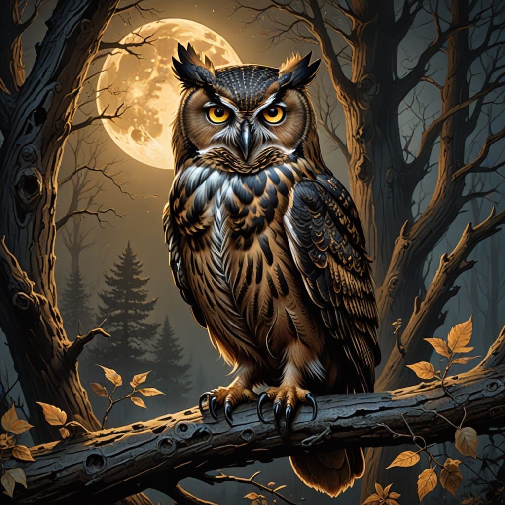 Wise Old Owl in Classic Portraiture