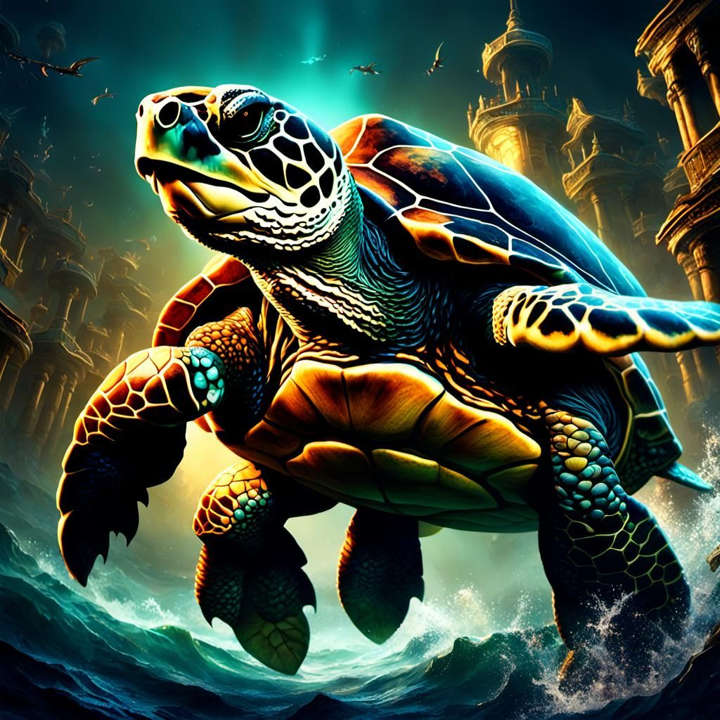 Dragon Turtle Flying Through Outer Darkness