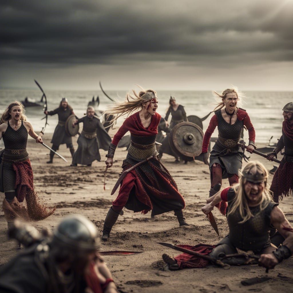 Viking Female Warriors in Bloody Beach Battle