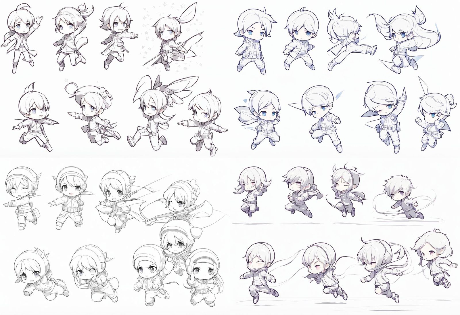 Dynamic Chibi Pose Sketches in Line Art