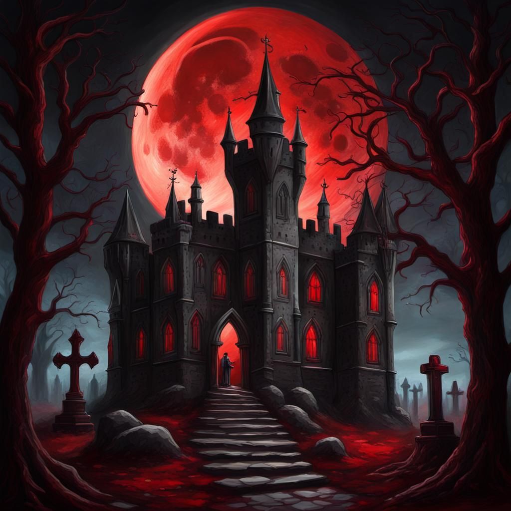 No Theme!! Uploads are Allowed - Castle Graveyard as the Blood Moon Rises with Royal Family Crypt in Center