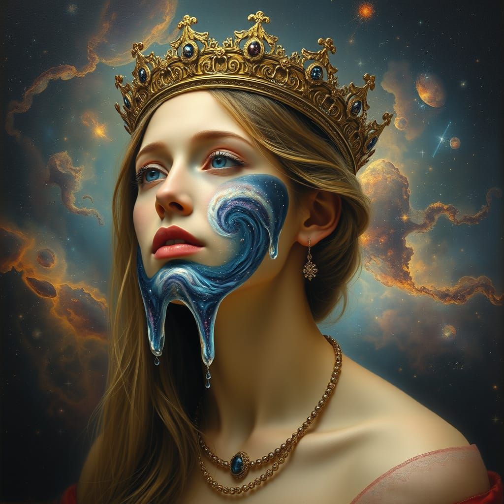 Celestial Woman Weeping a Galaxy in Renaissance Style