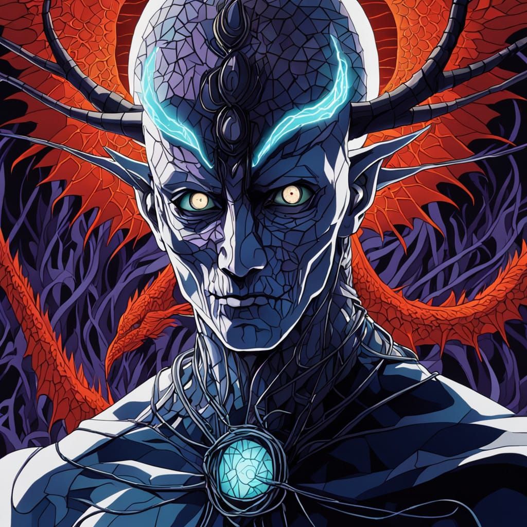 Surreal Dream Hero in Vibrant, Geometric Surrounds