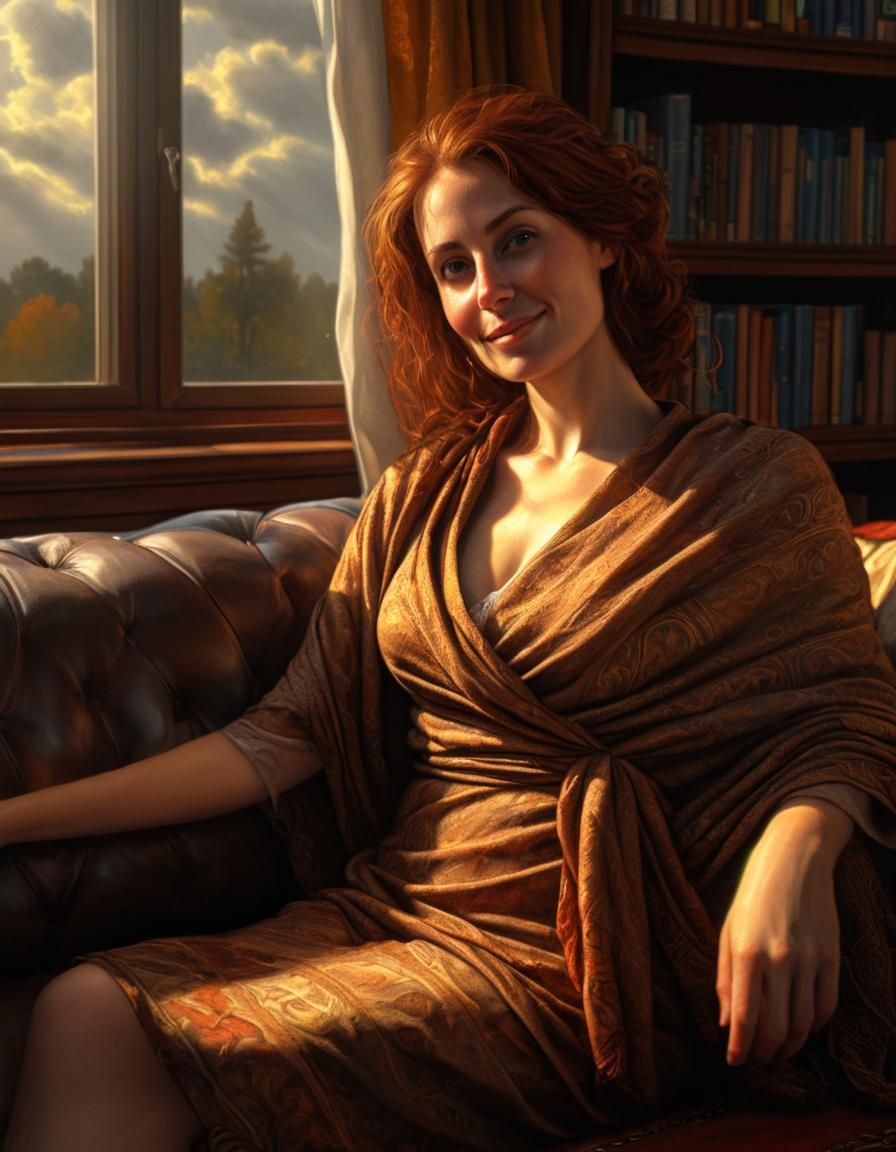 Renaissance Office: Woman Lounging, Chiaroscuro Oil Painting