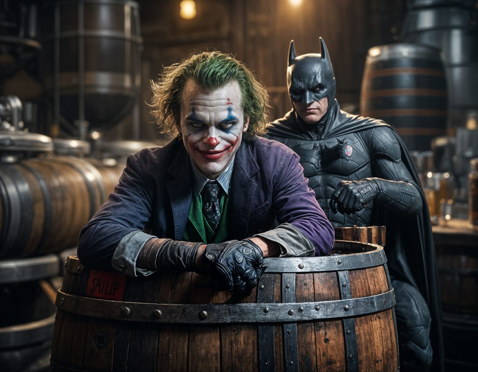 Joker in Brewery: Hyperrealistic 3D Concept Art