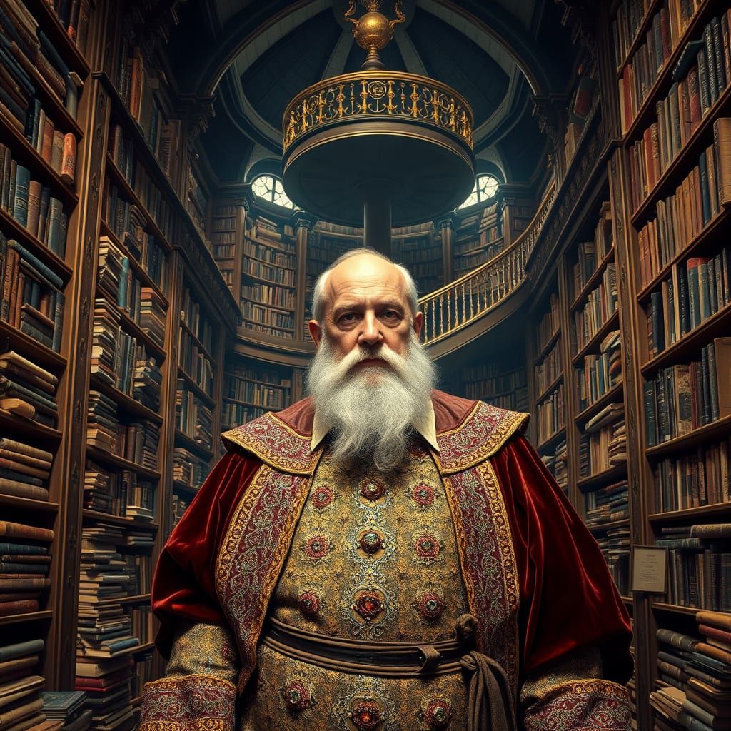 Renaissance Bookseller in a Lavish Italian Library