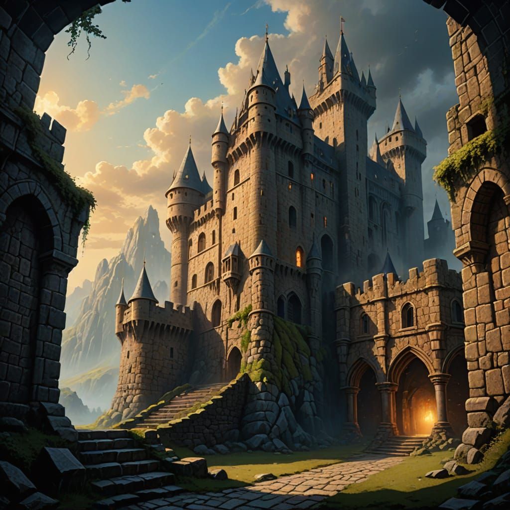 Majestic Castle Wall in Golden Light