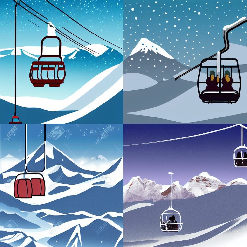 Snowy Mountain Ski Lift Illustration