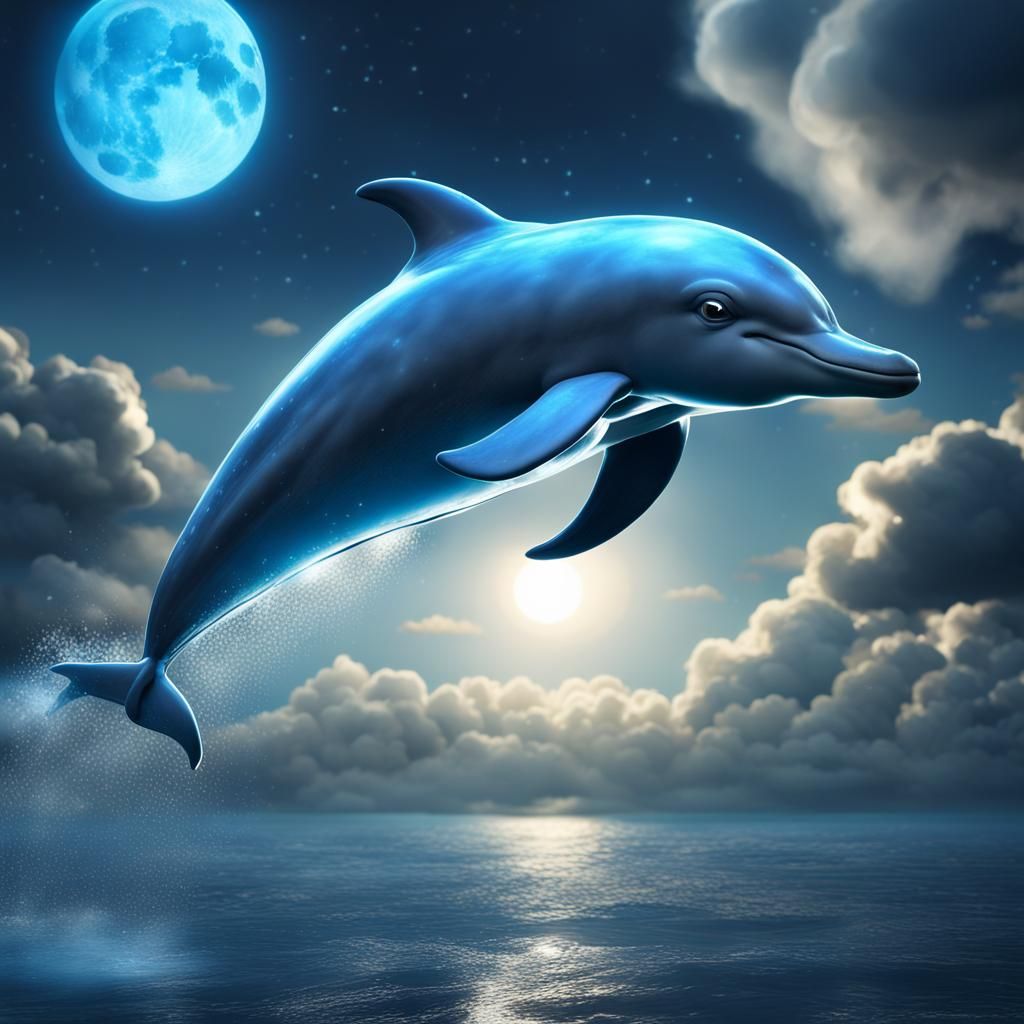 Flying Dolphin Soaring on Moonlit Night