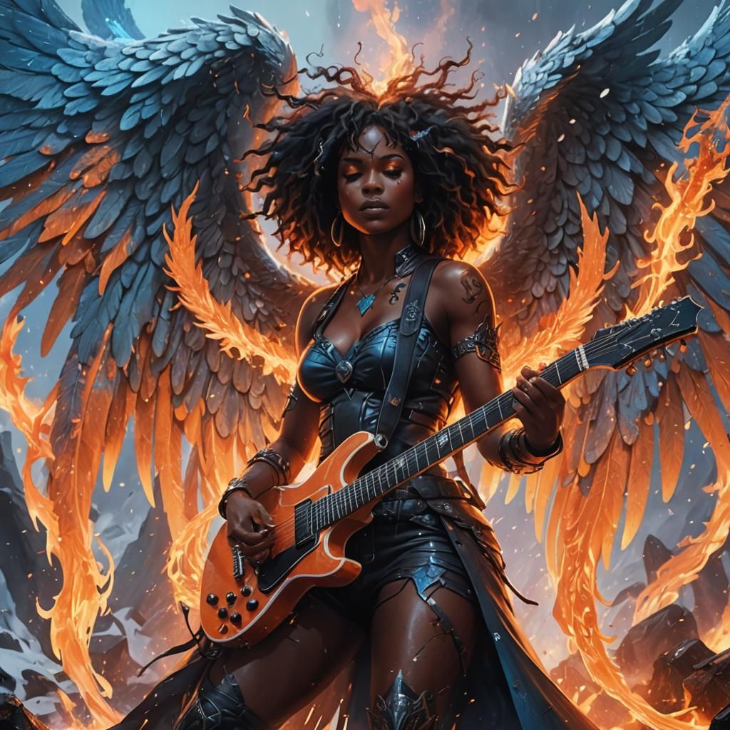 Fiery Rock Star with Angel Wings Concept Art