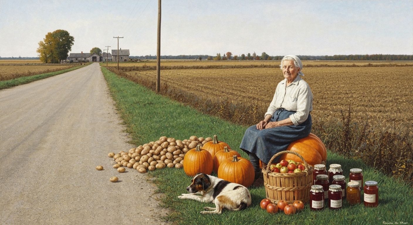 Autumnal Harvest Scene in Norman Rockwell Style