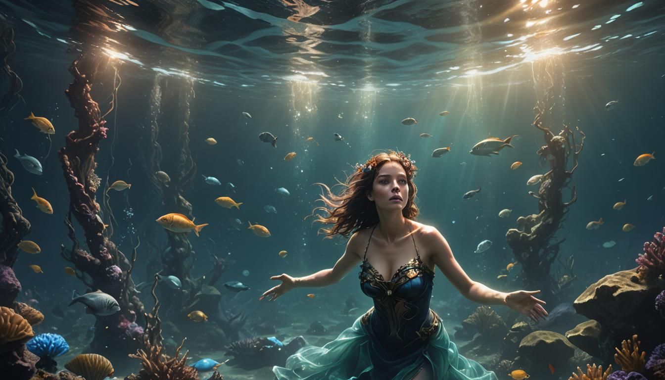 Underwater Enchantress in Dark Fantasy Style