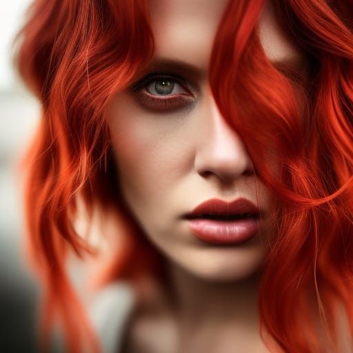 Intense Portrait of a Red-Haired Woman