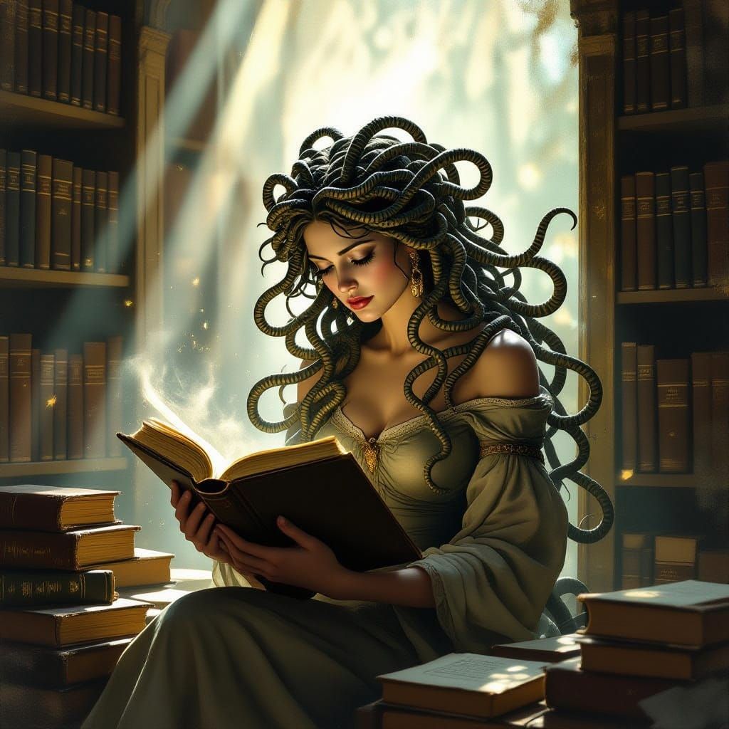 Melancholic Medusa Guards Forgotten Library of Tomes
