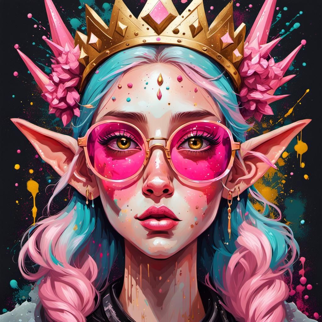 Elf with Crown in Graffiti Splash Art Style