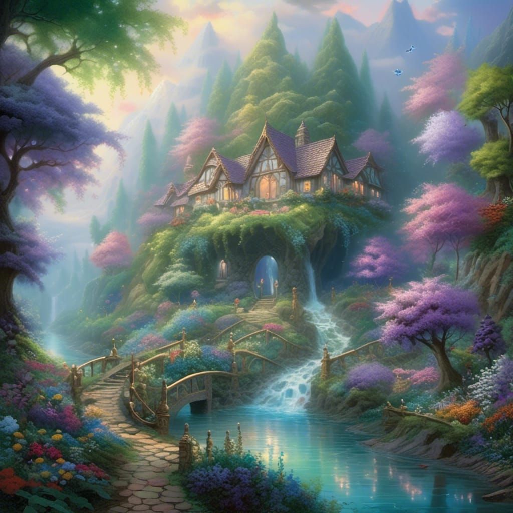 Utopian World with Elves and Mythical Creatures