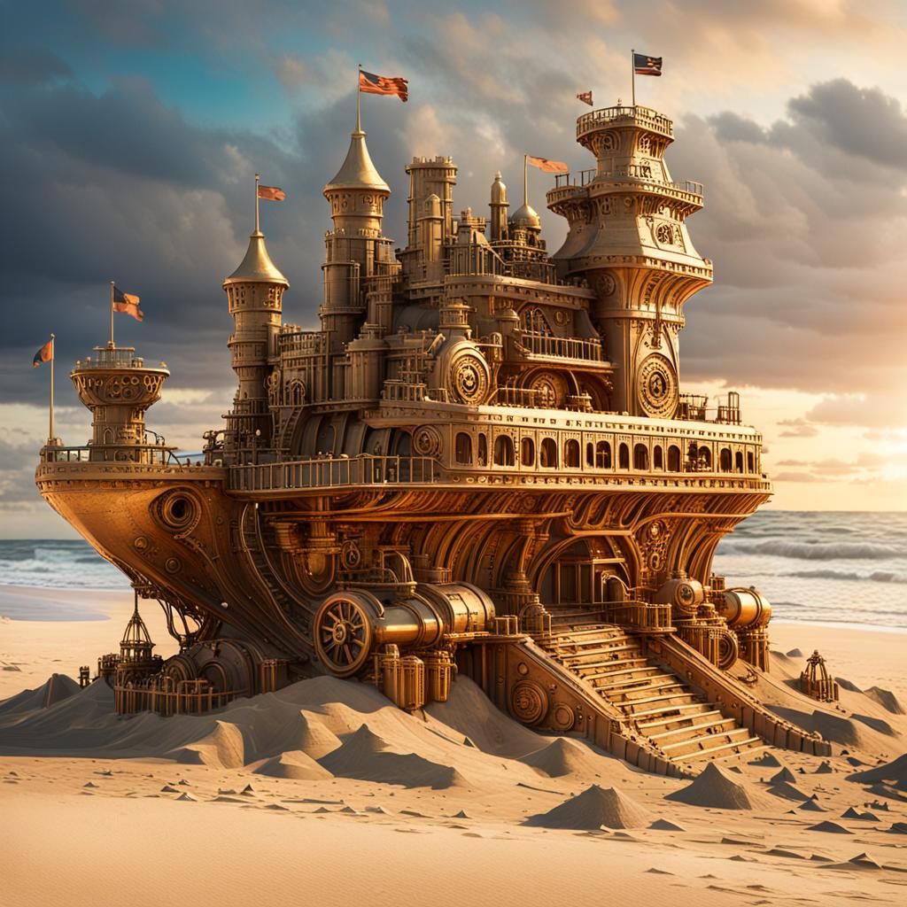 Steampunk Titanic Sandcastle Concept Art