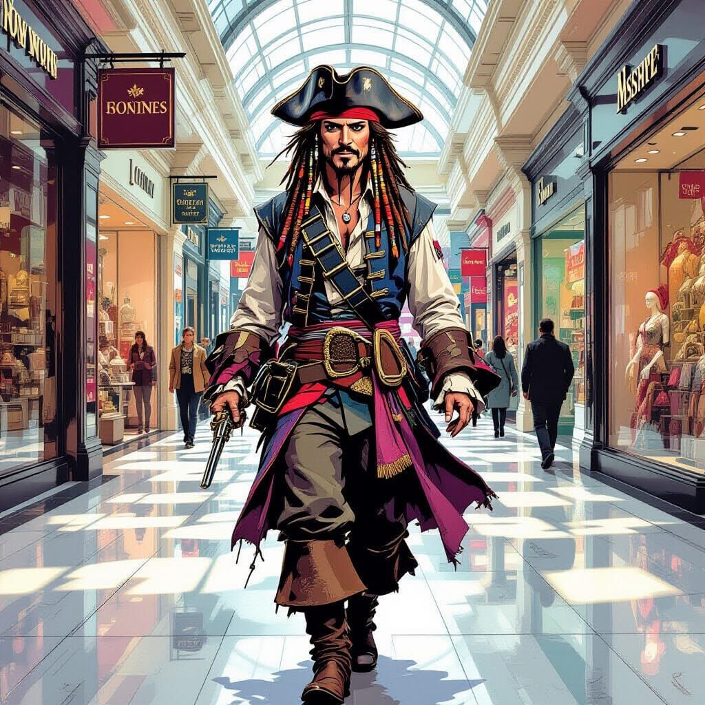 Captain Jack Sparrow in Shopping Mall, Comic Book Style